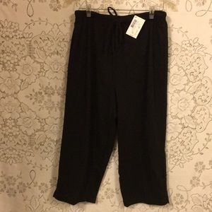Black Capri Pants pull-Tie elastic waist Sz S NWT